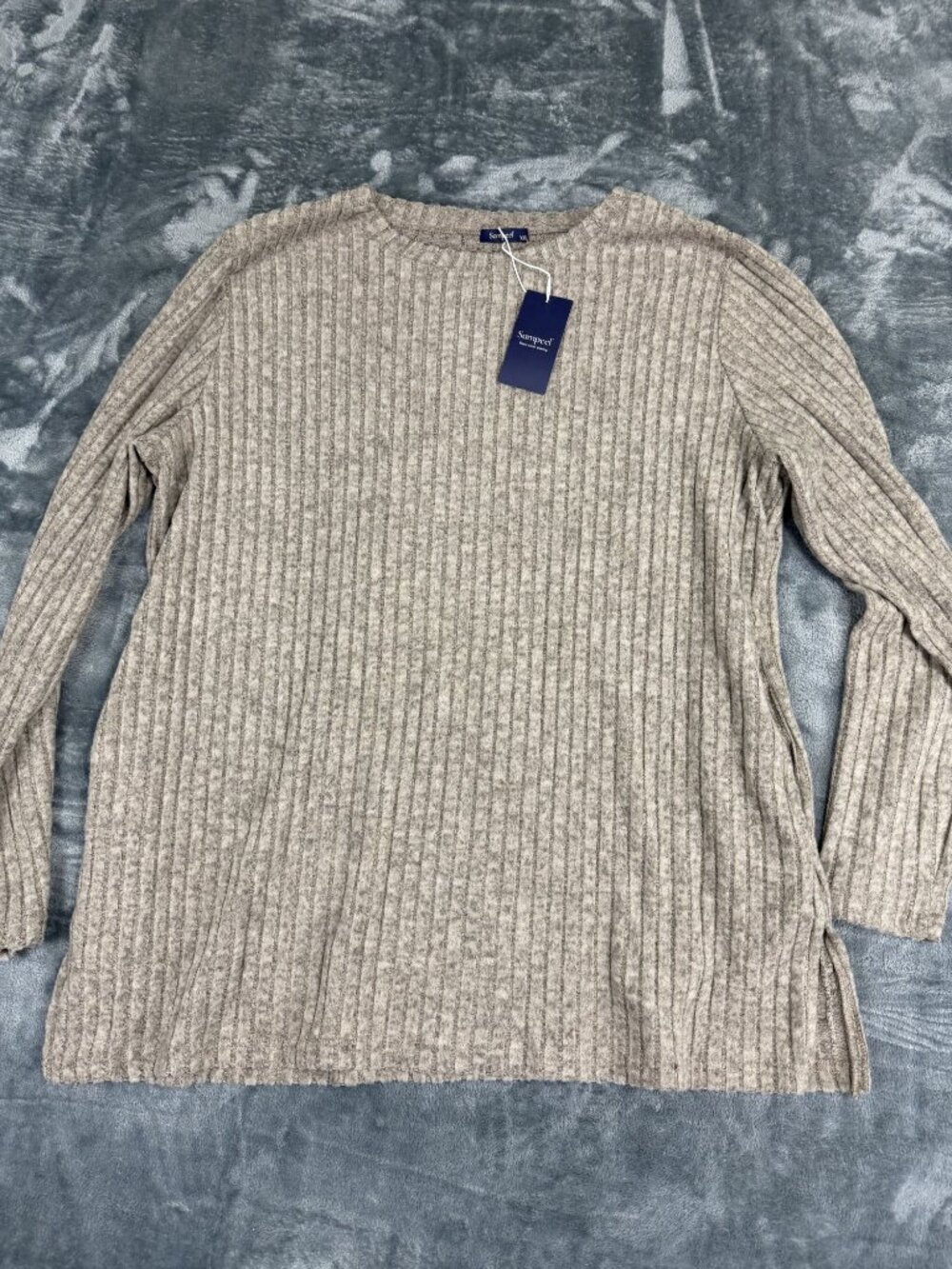 Sampeel Womens Beige Ribbed Knit Crewneck Long Sleeve Sweater XXL NWT